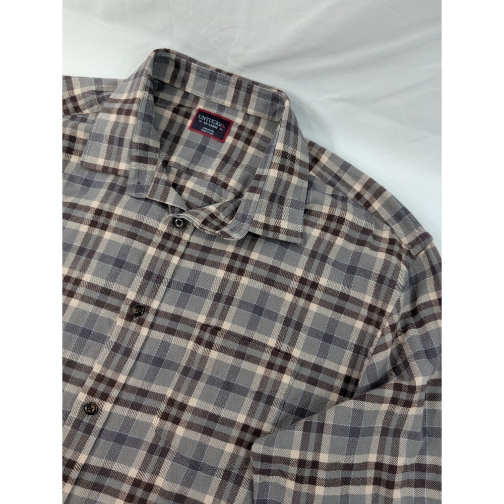 Untuckit men's Gray flannel button down shirt XXL Collared Top Long Sleeve Plaid
